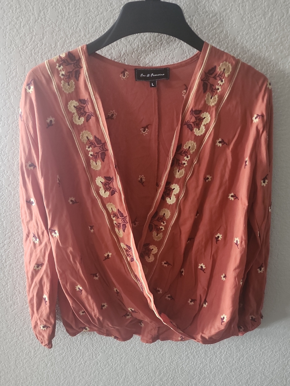 Embroidered Faux-Wrap Blouse in Rust by Free People